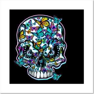 Skull and Multi-color Butterflies Posters and Art